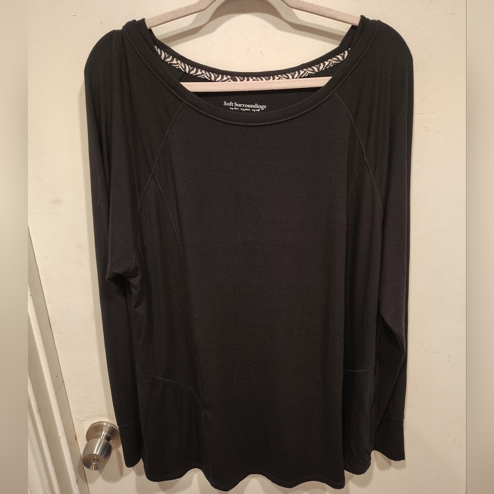 Soft Surroundings Longline Modal Blend Stretch Knit Black Tunic Top 1X Pockets